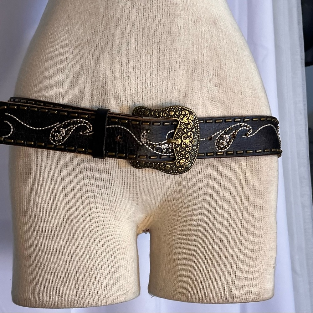 EMBROIDERED Distressed BROWN Beaded Retro Style 70s Cowgirl Western Boho Sz M